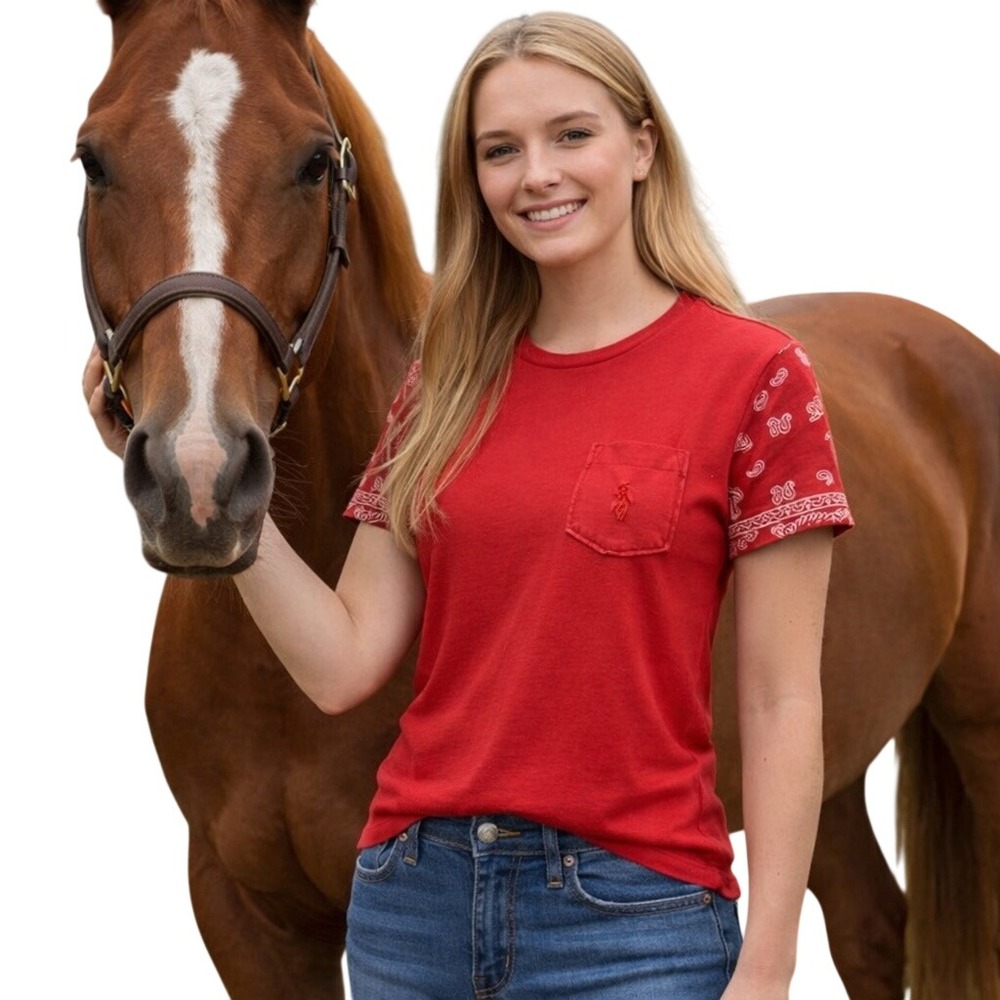 Polo Ralph Lauren Crewneck Festive Red White Bandana Short Sleeve Shirt Size XS